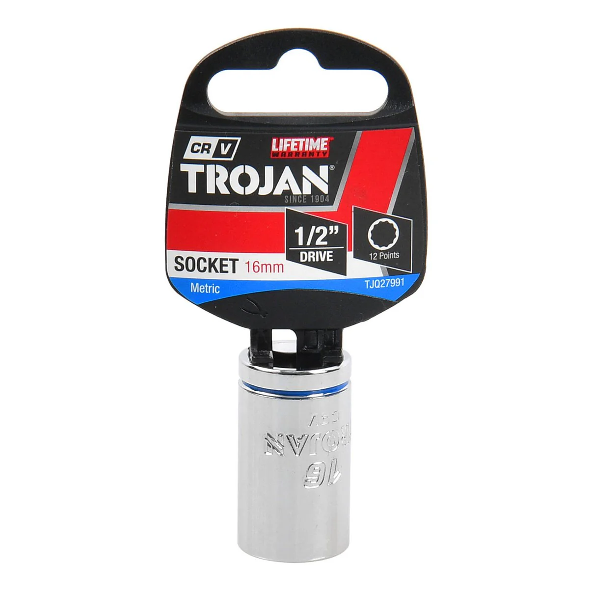 Trojan 16mm Socket 1/2 Drive - Polished Chrome Vanadium - Durable 12-Point Design - Image 2