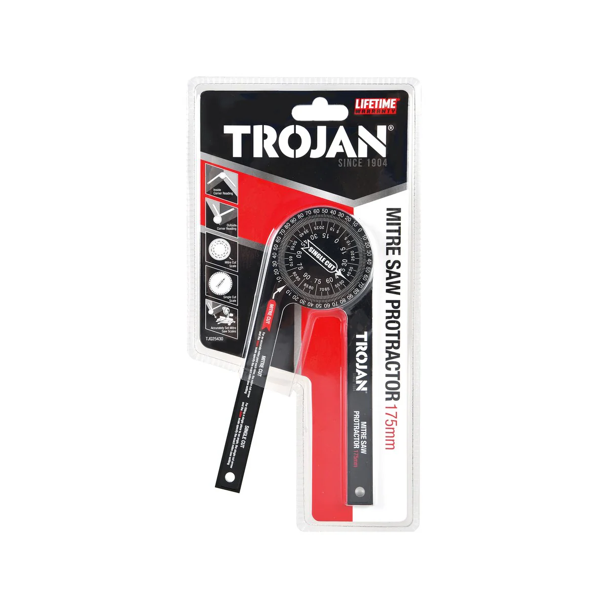 Trojan 175mm Mitre Saw Protractor - Accurate Cuts - Anodised Aluminium - Image 2