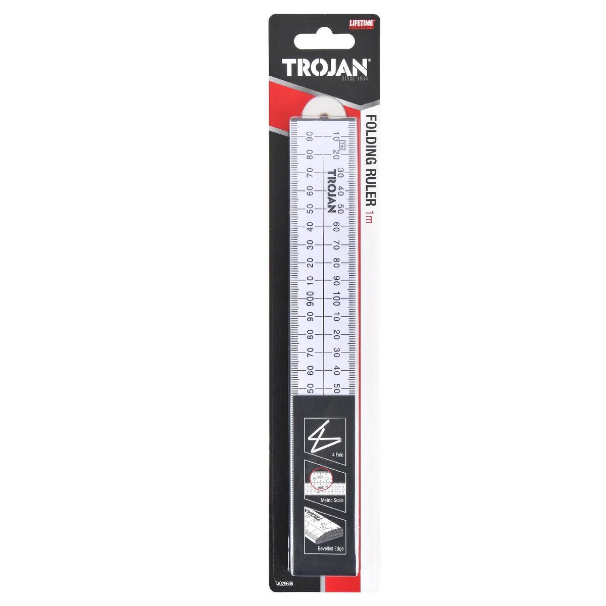 Trojan 1m Folding Ruler - 4-Fold Design - Accurate Measurements - Durable