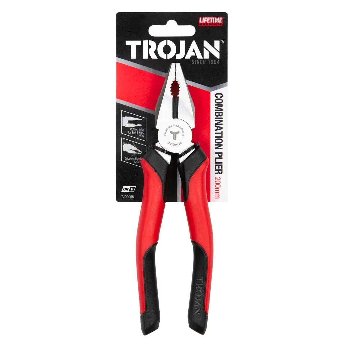 Trojan 200mm Combination Plier - Chrome Vanadium Steel - Red and Black