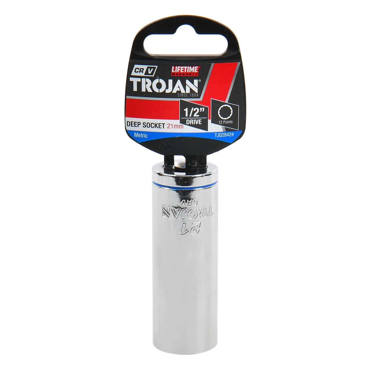 Trojan 21mm Deep Socket 1/2" Drive - Chrome Vanadium - 12-Point Design - Image 2