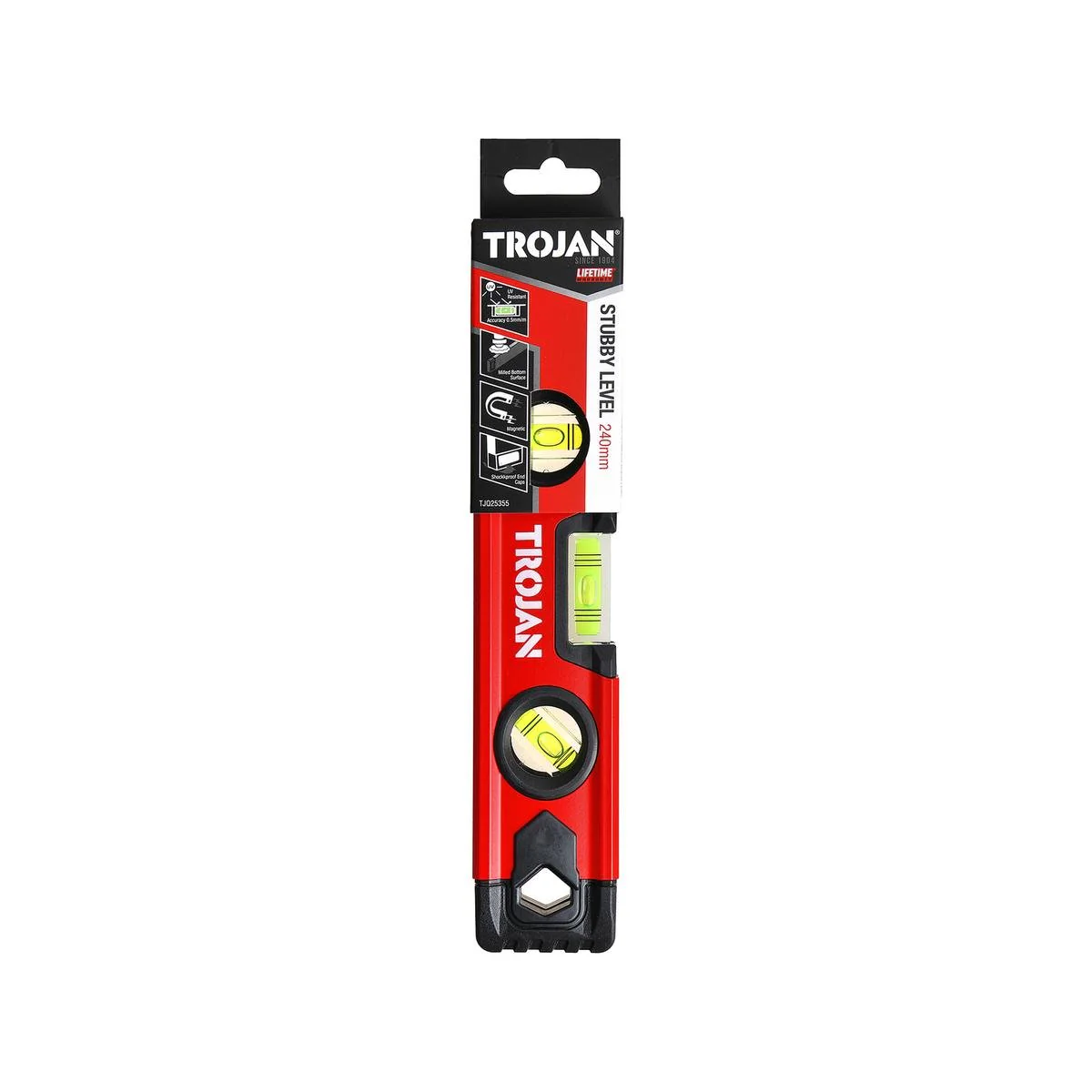 Trojan 240mm Magnetic Stubby Level - Compact Aluminium Tool - Accurate Measurements