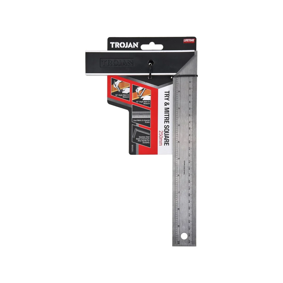 Trojan 250mm Try Mitre Square - Stainless Steel - Dual Calibration - Lightweight