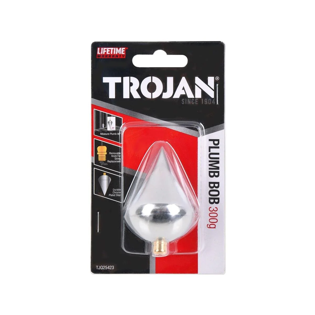 Trojan 300g Plumb Bob - Cast Iron - Chrome Plated - Durable Tool for Vertical Alignment