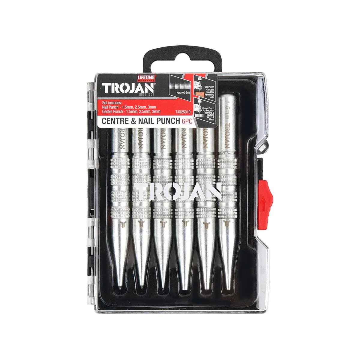 Trojan 6 Piece Centre and Nail Punch Set - 1.5mm, 2.5mm, 3mm - Durable
