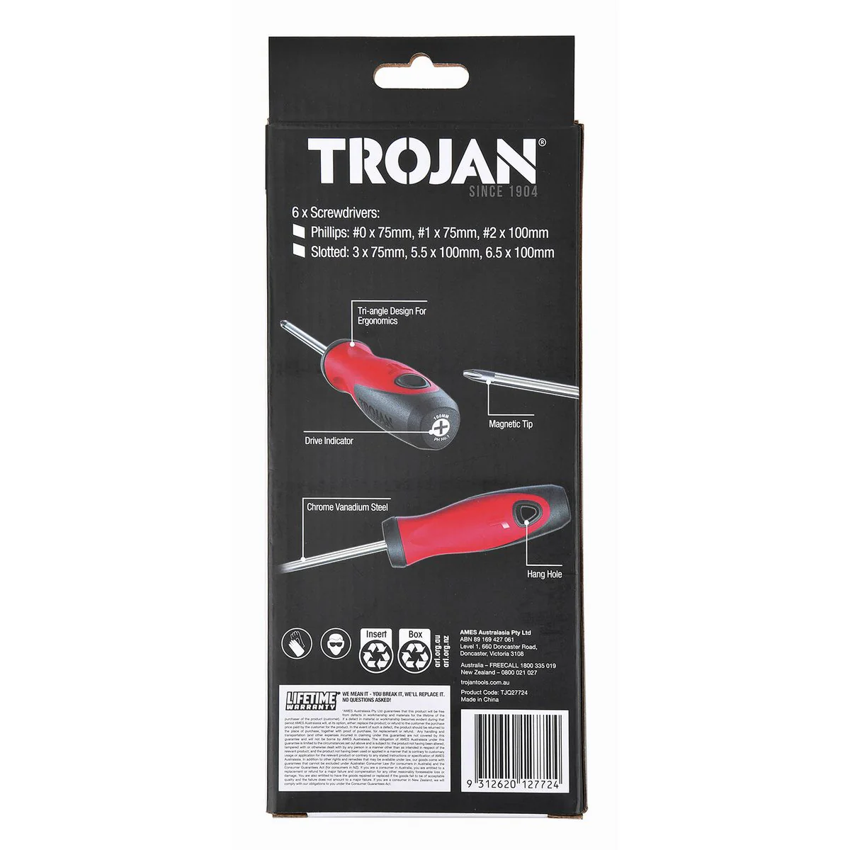 Trojan 6 Piece Screwdriver Set - Chrome Vanadium - Magnetic Tips - 225mm x 290mm - Image 4