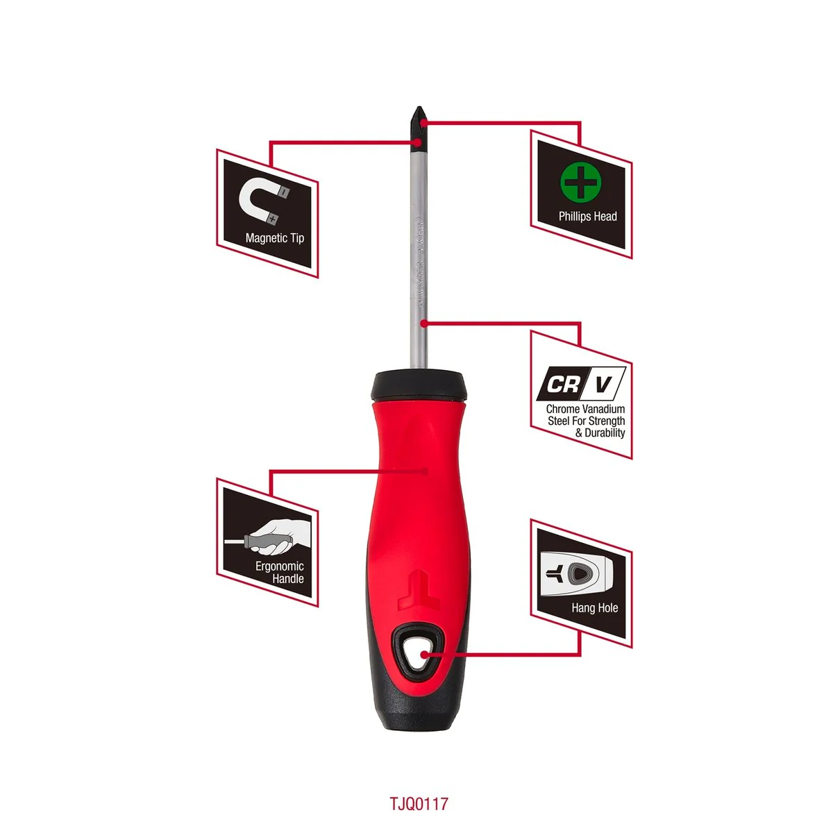 Trojan 75mm No 1 Phillips Screwdriver - Magnetic Tip - Red and Black - Image 3