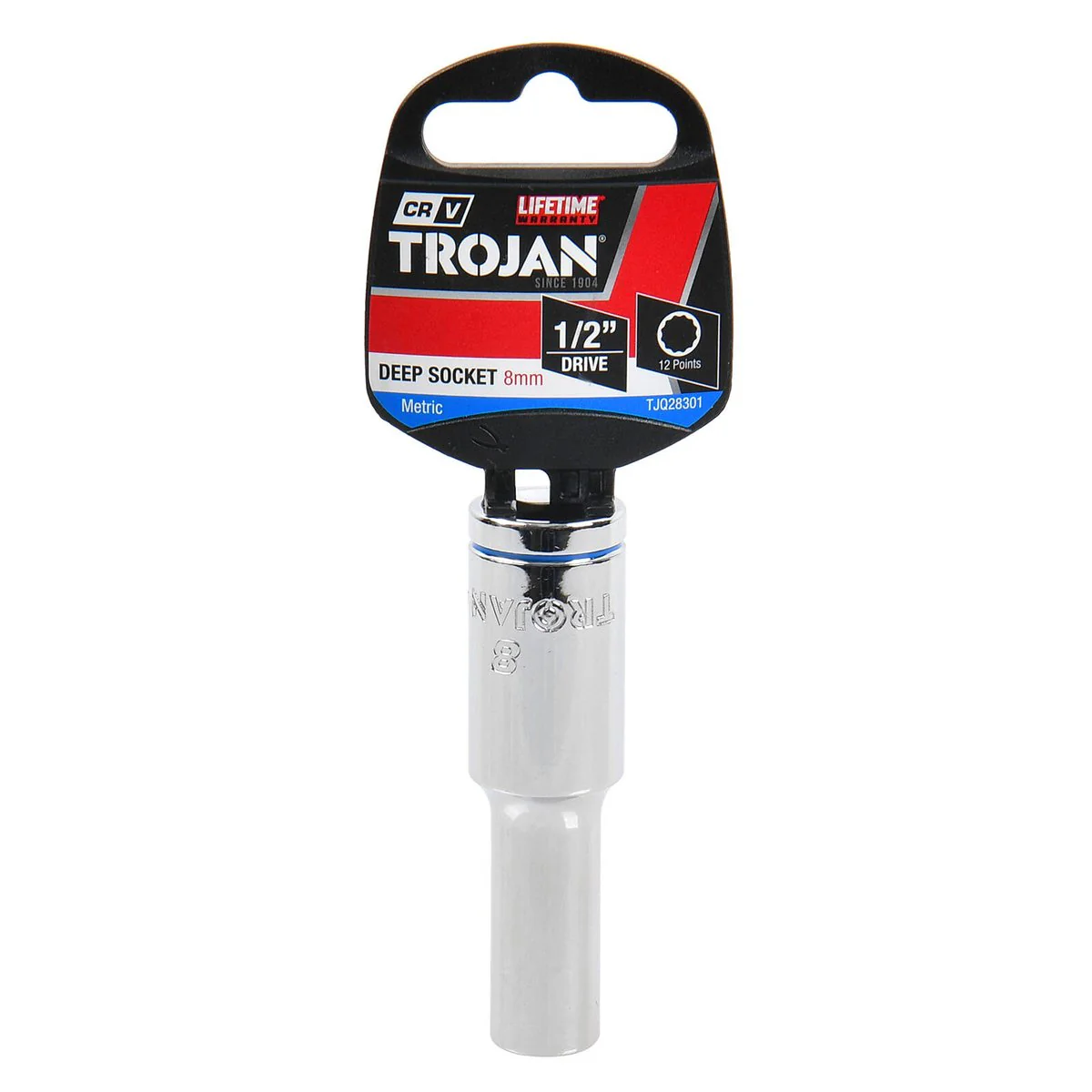 Trojan 8mm Deep Socket 1/2" Drive - Polished Chrome Vanadium - 12 Point - Image 2