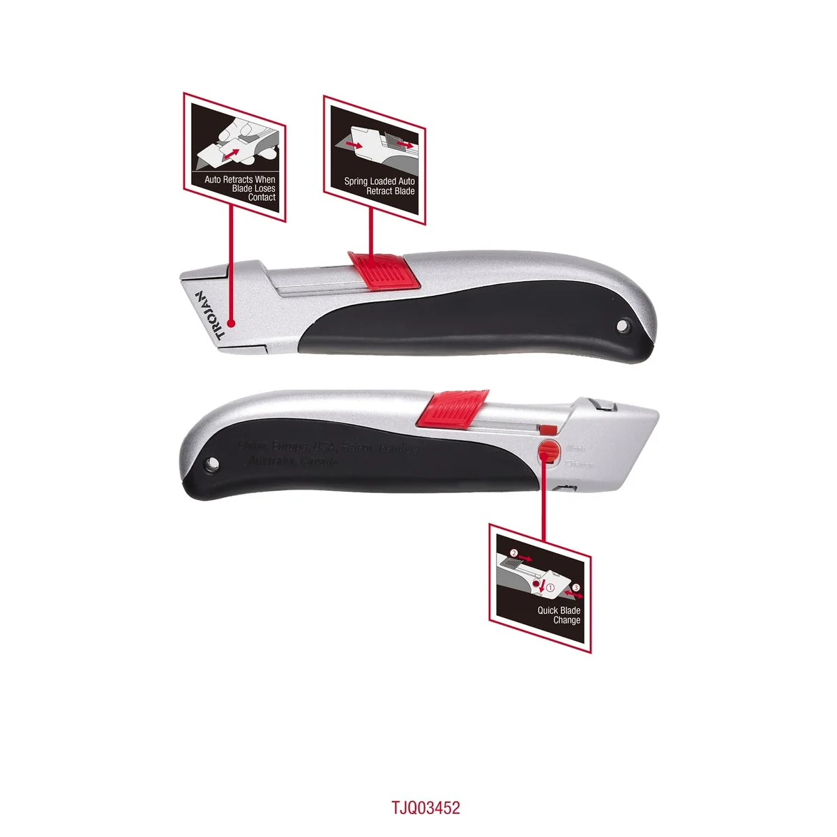 Trojan Auto Retract Safety Knife - 78mm - Spring Loaded - DIY Use - Image 3