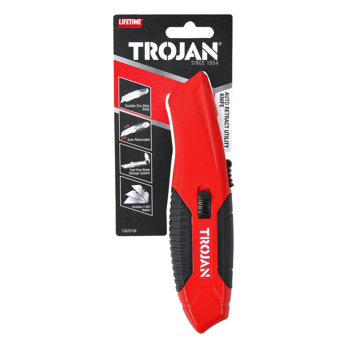 Trojan Auto Retractable Utility Knife - Zinc Alloy - 3 Blades - 71.6mm x 13.3mm x 265mm - Image 4