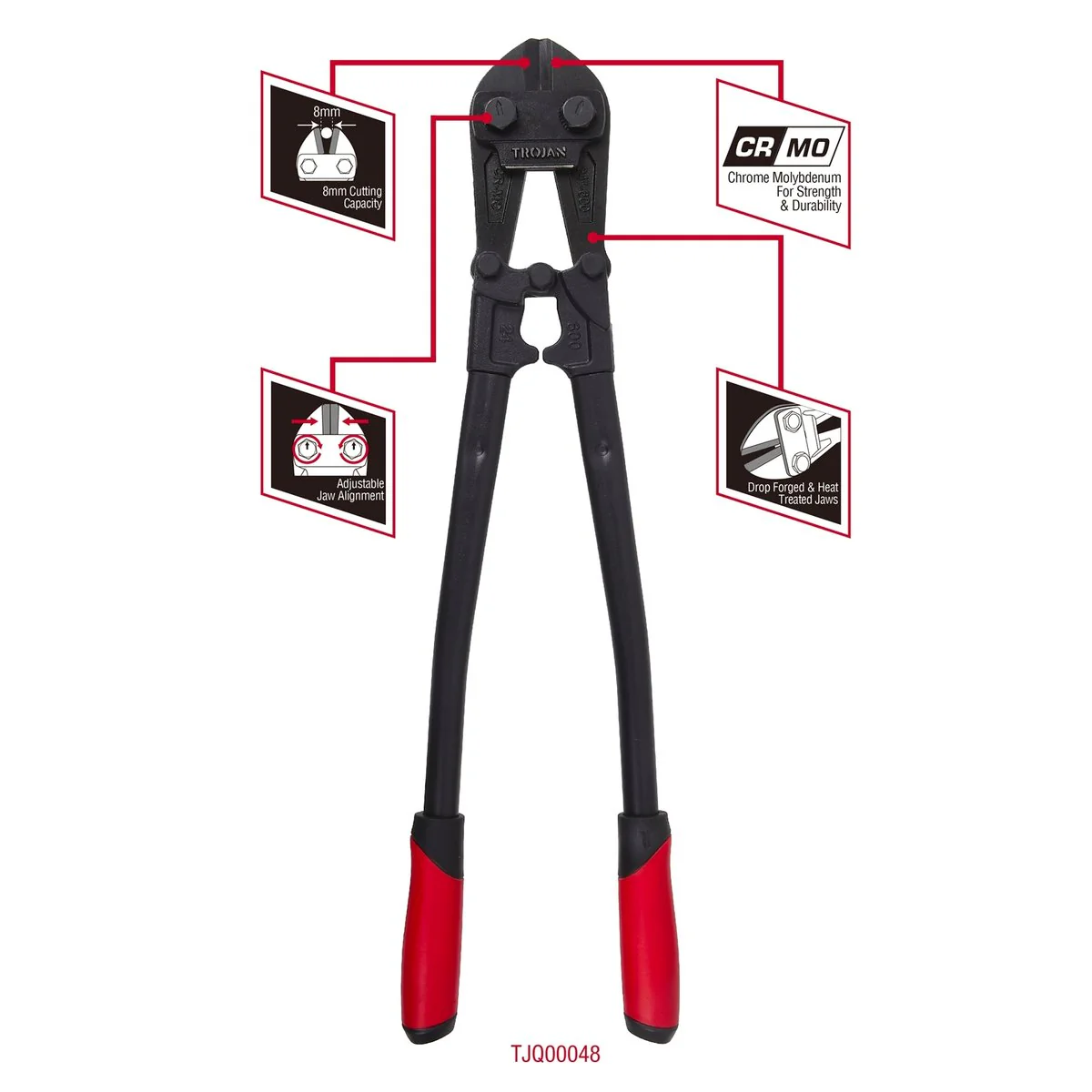 Trojan Bolt Cutters - 600mm - Adjustable Jaw Alignment - Red and Black - Image 3
