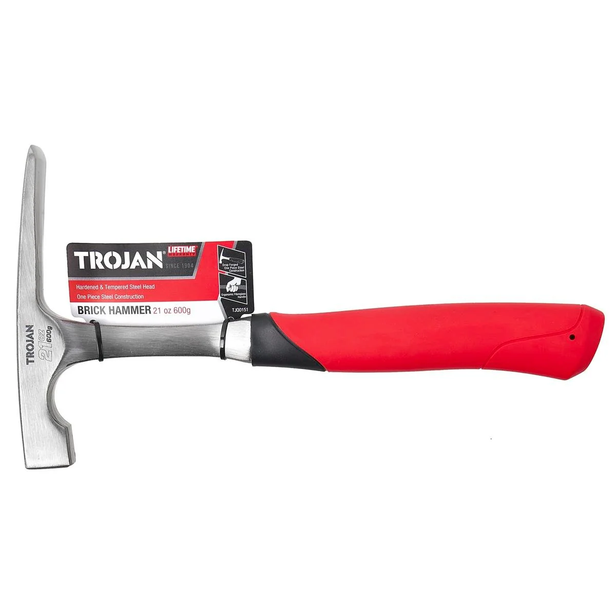 Trojan 600g Steel Brick Hammer - Induction Hardened - Red and Black