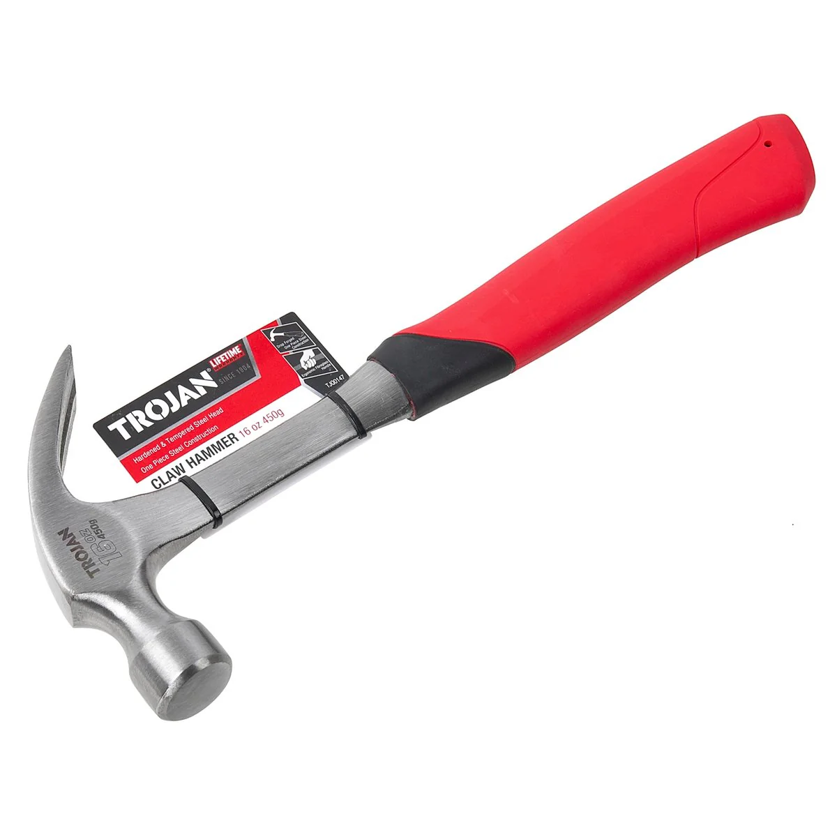 Trojan Steel Claw Hammer 16oz 450g - Red and Black - Lifetime Warranty - Image 2