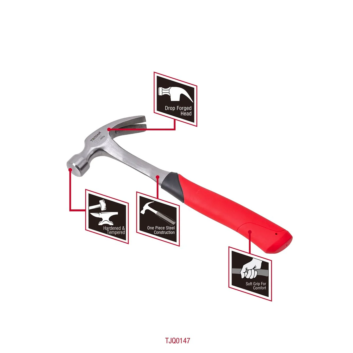 Trojan Steel Claw Hammer 16oz 450g - Red and Black - Lifetime Warranty - Image 5