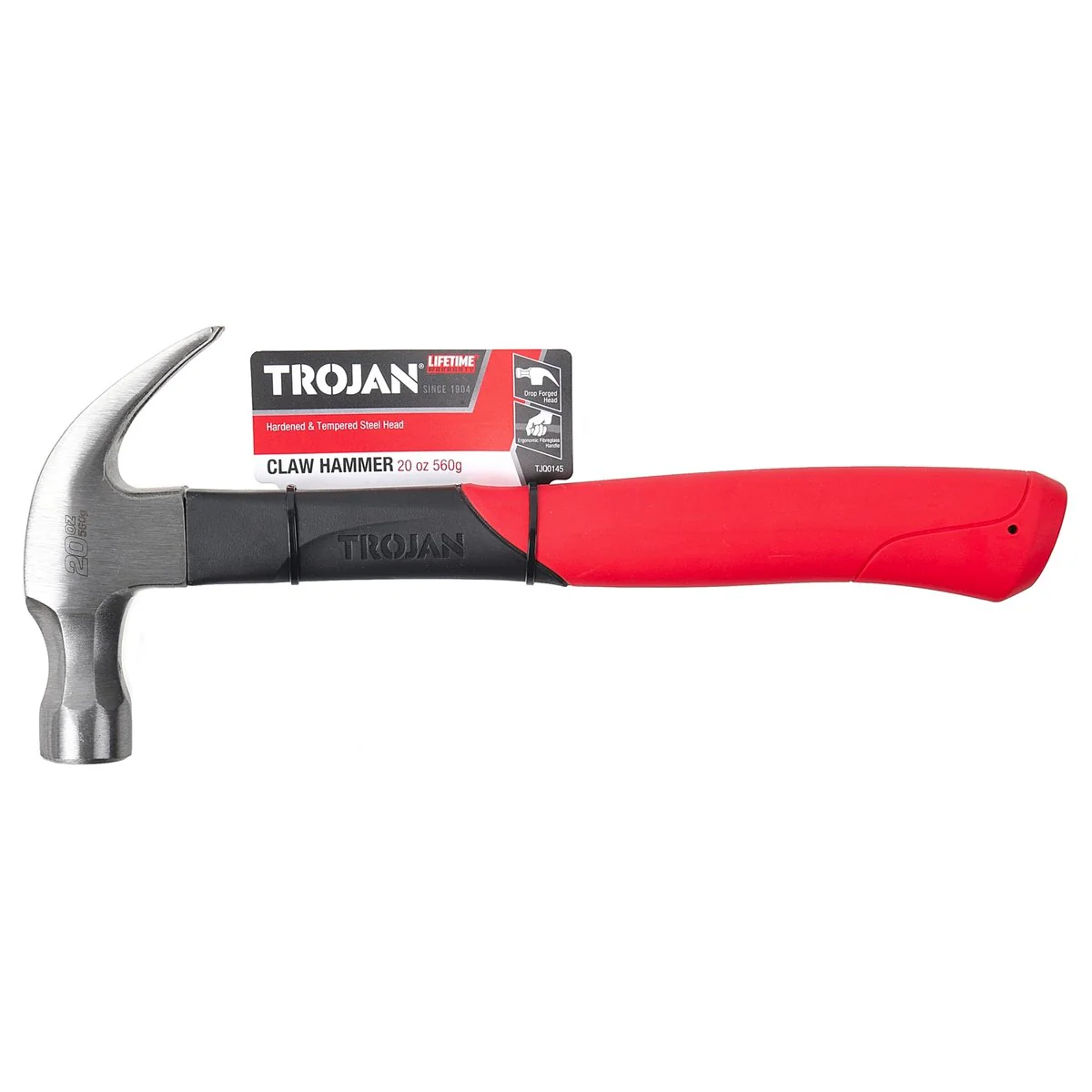 Trojan 20oz Fibreglass Claw Hammer - 570g - Red and Black