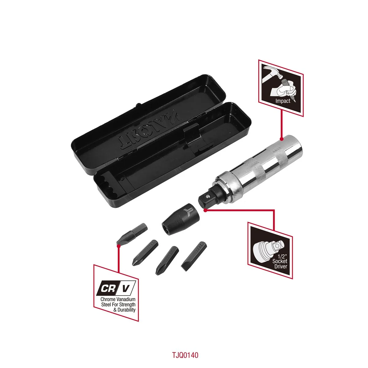 Trojan Impact Screwdriver Set - 4 Bits - 170mm x 40mm x 230mm - Red/Black - Image 2