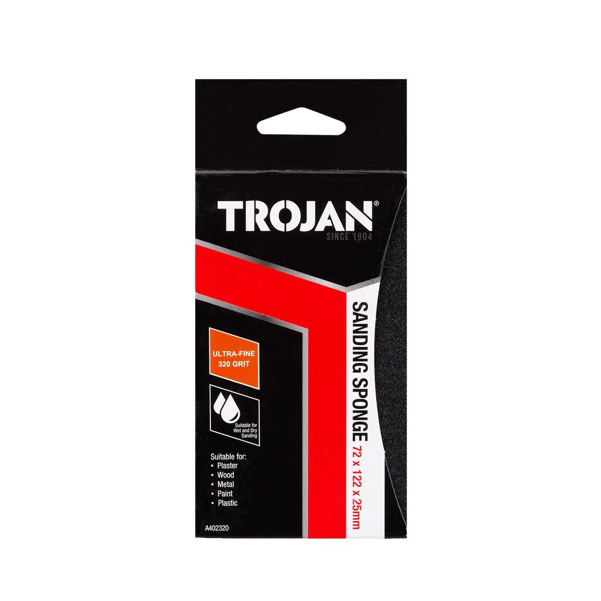 Trojan Jumbo Sanding Sponge - 76 x 127 x 25mm - Foam - Wet or Dry Use