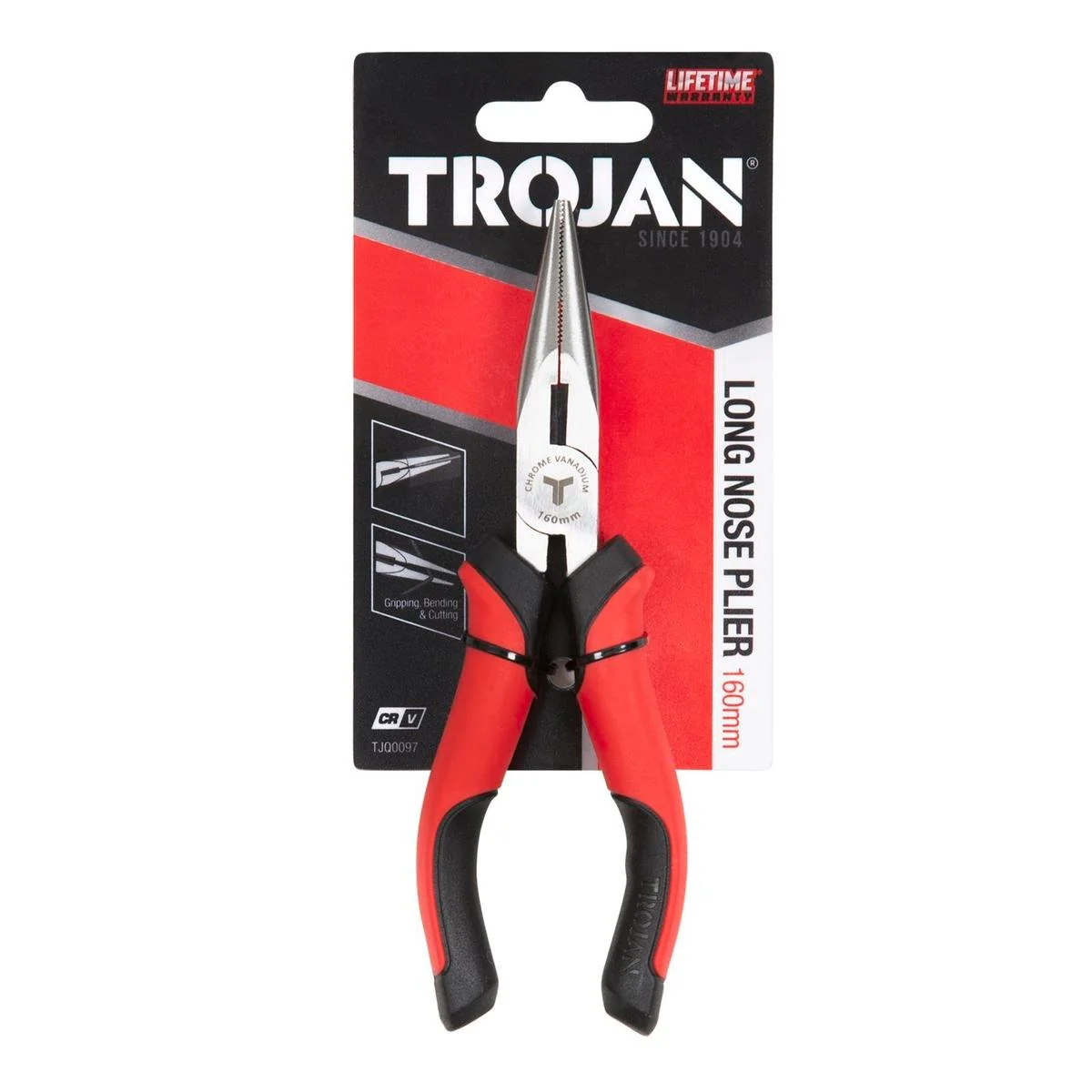 Trojan Long Nose Plier 160mm - Red and Black - Ergonomic Handles