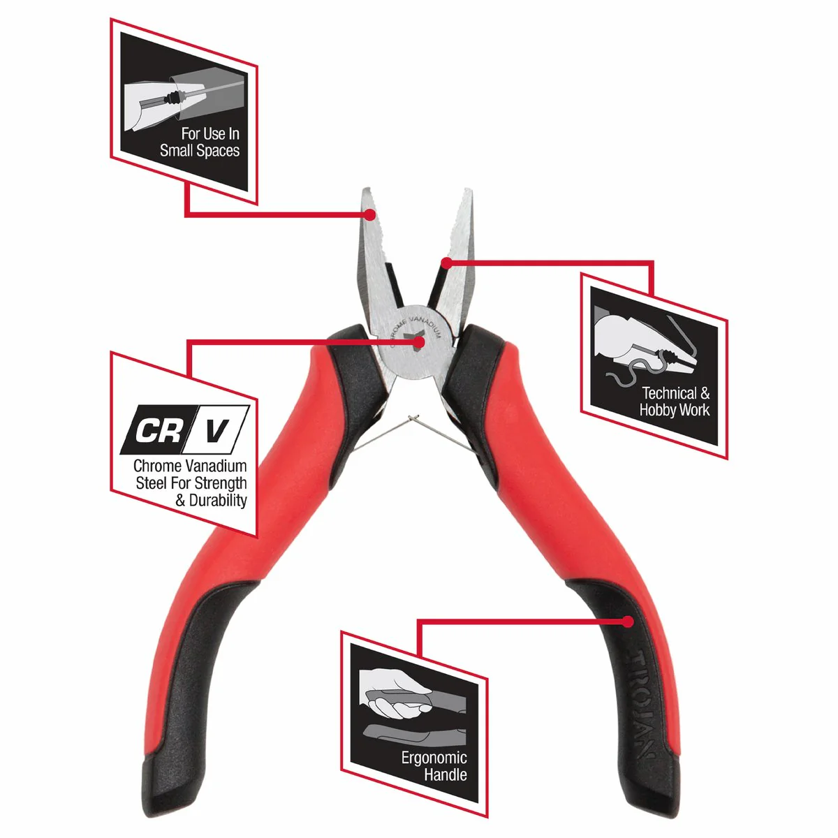 Trojan Mini Combination Plier - 57mm x 115mm - Red and Black - Image 3