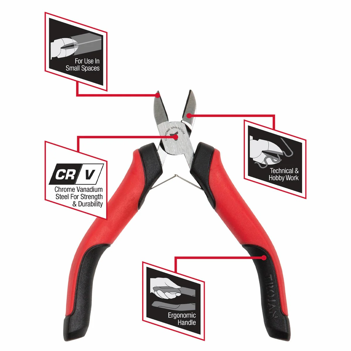 Trojan Mini Side Cutting Plier - 56mm x 115mm - Red and Black - Image 2