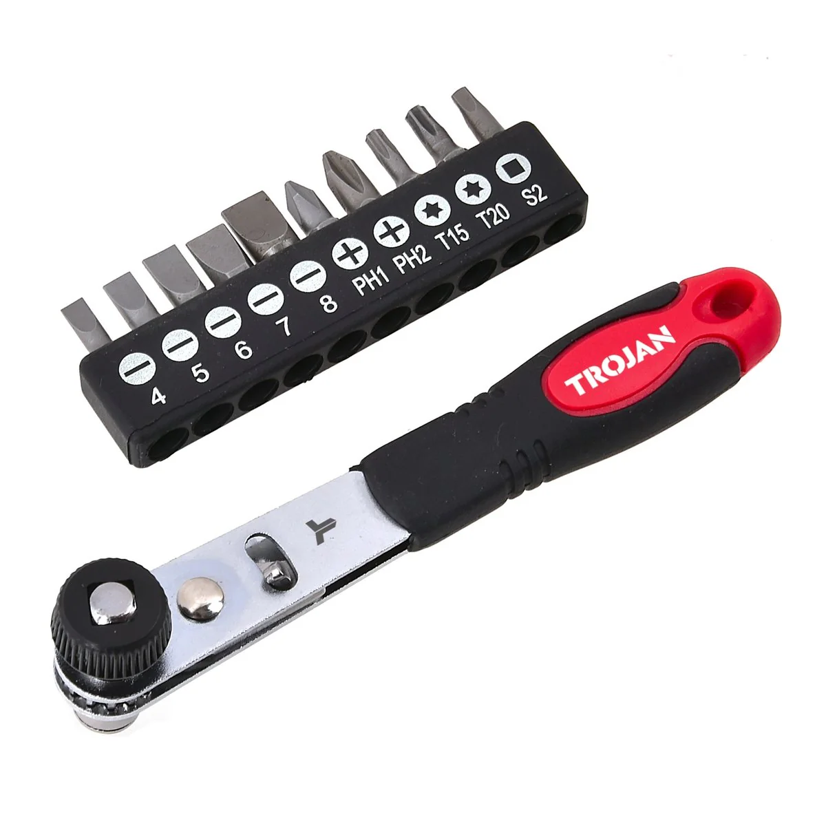 Trojan 11 Piece Ratchet Screwdriver Set - 82mm x 30mm x 183mm - Red Black - Image 3