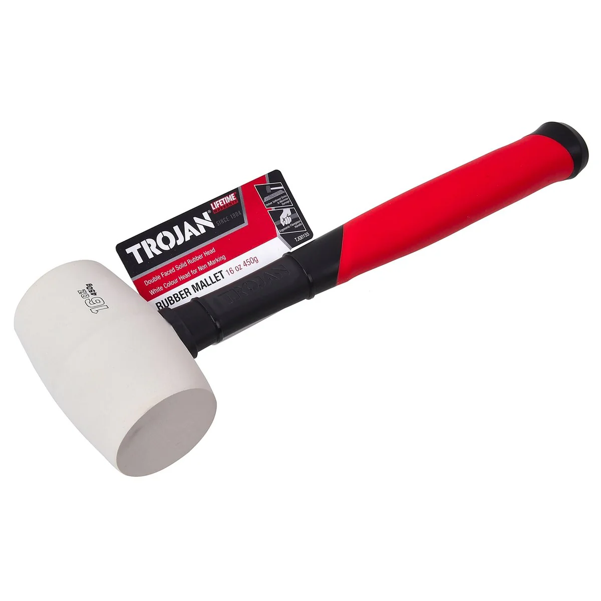 Trojan 16oz 450g Fibreglass Rubber Mallet - White - Durable Tool - Image 2