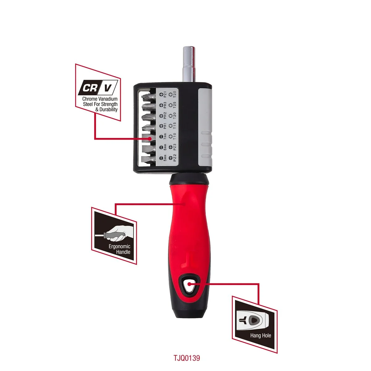 Trojan 14 in 1 Screwdriver Set - 14 CR-V Bits - Red and Black - TJQ0139 - Image 2