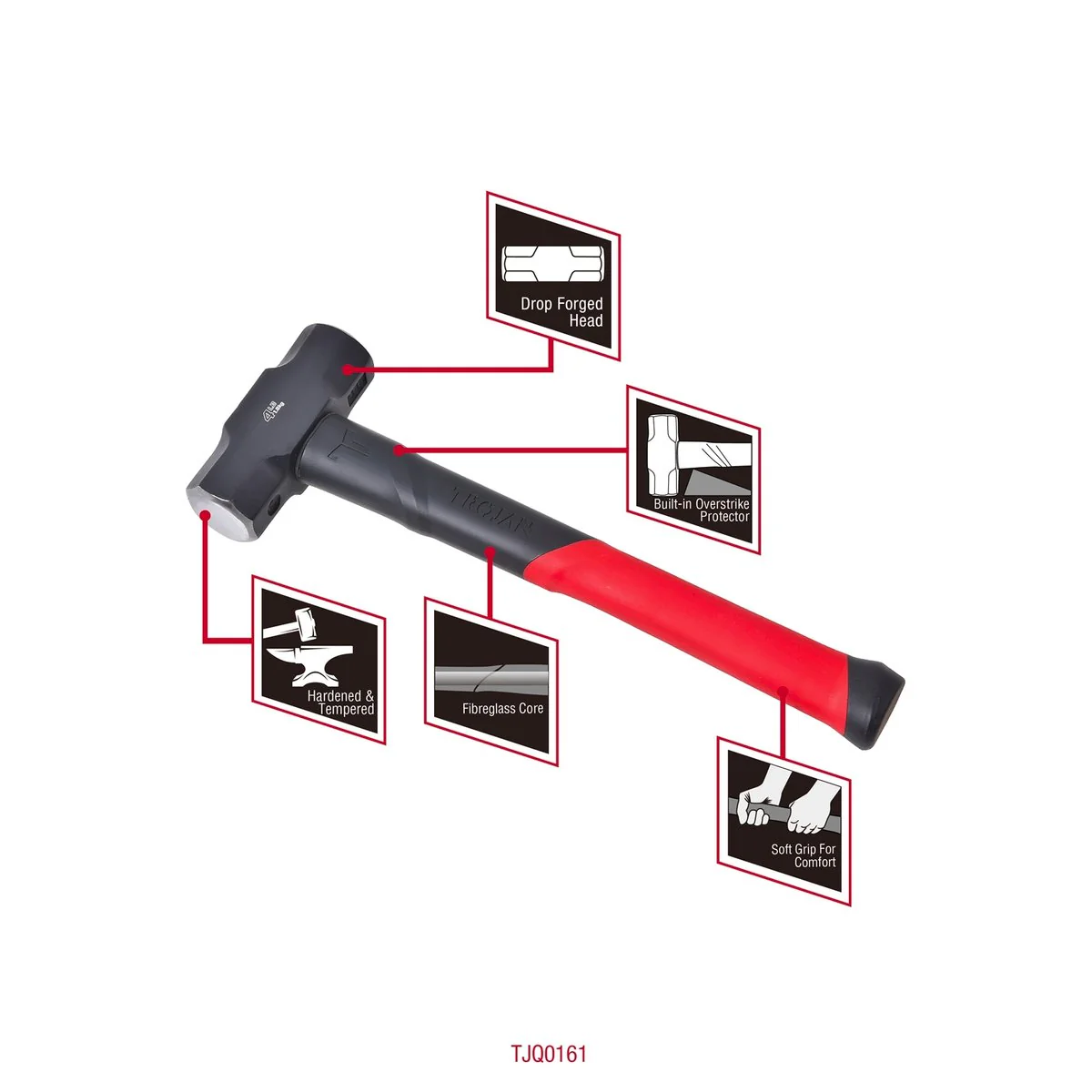 Trojan Fibreglass Sledge Hammer 4lb 1 8kg - Red and Black - TJQ0161 - Image 2