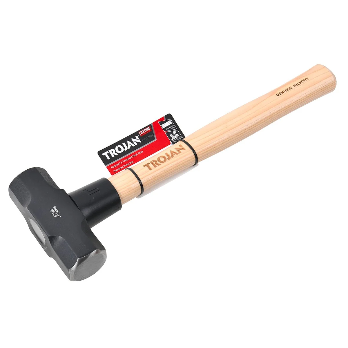 Trojan 4lb Timber Sledge Hammer - 2.25kg - Hickory Handle - Durable Steel - Image 2