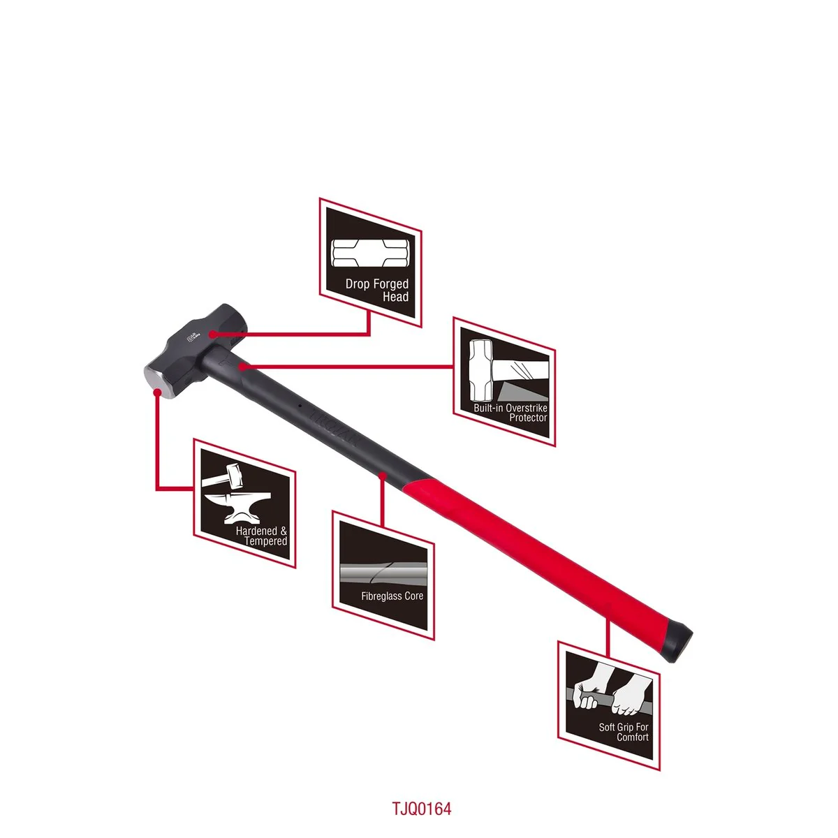 Trojan 8lb Fibreglass Sledge Hammer - 4.79kg - Red and Black - Image 2