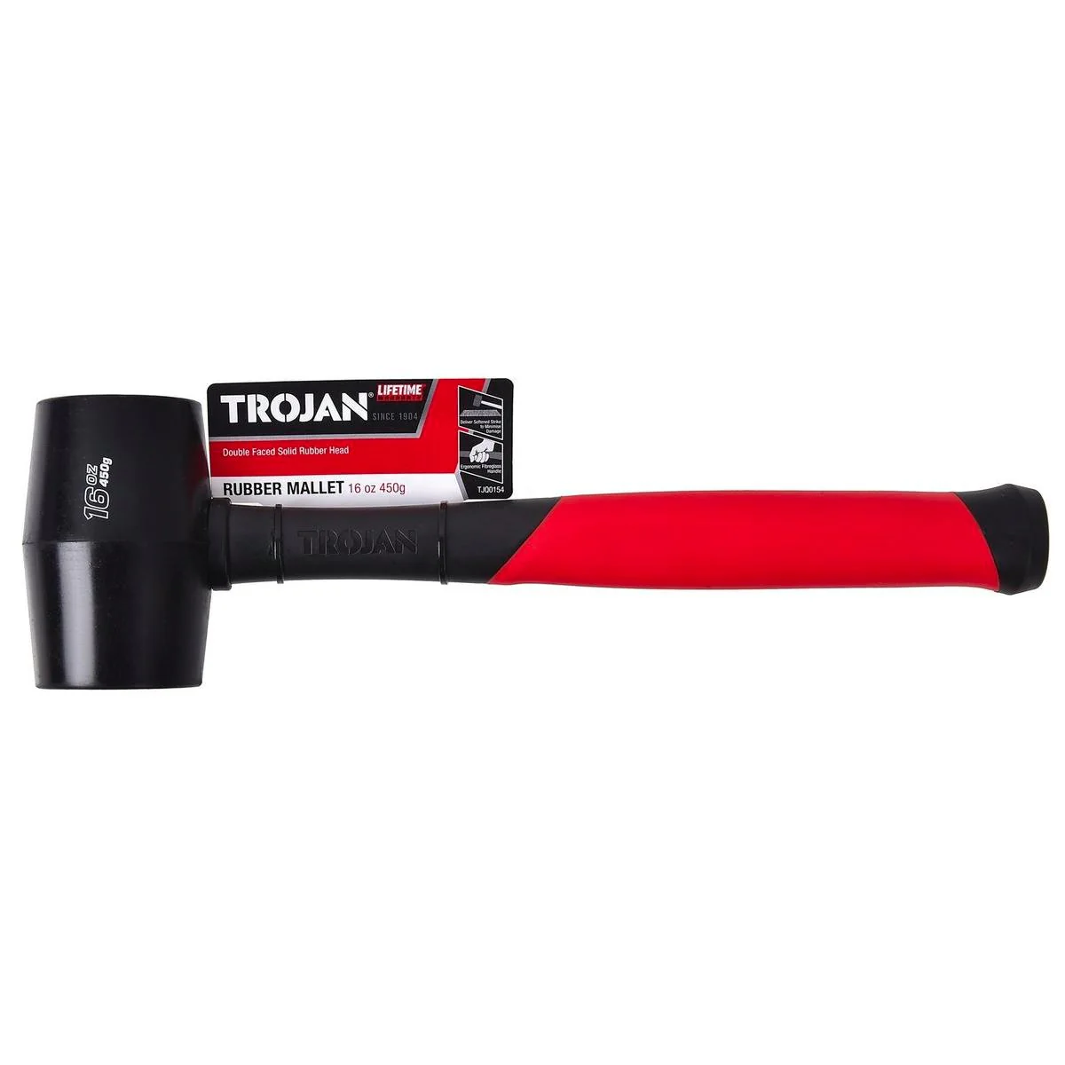 Trojan 16oz 450g Black Fibreglass Rubber Mallet - Durable Tool for D.I.Y.