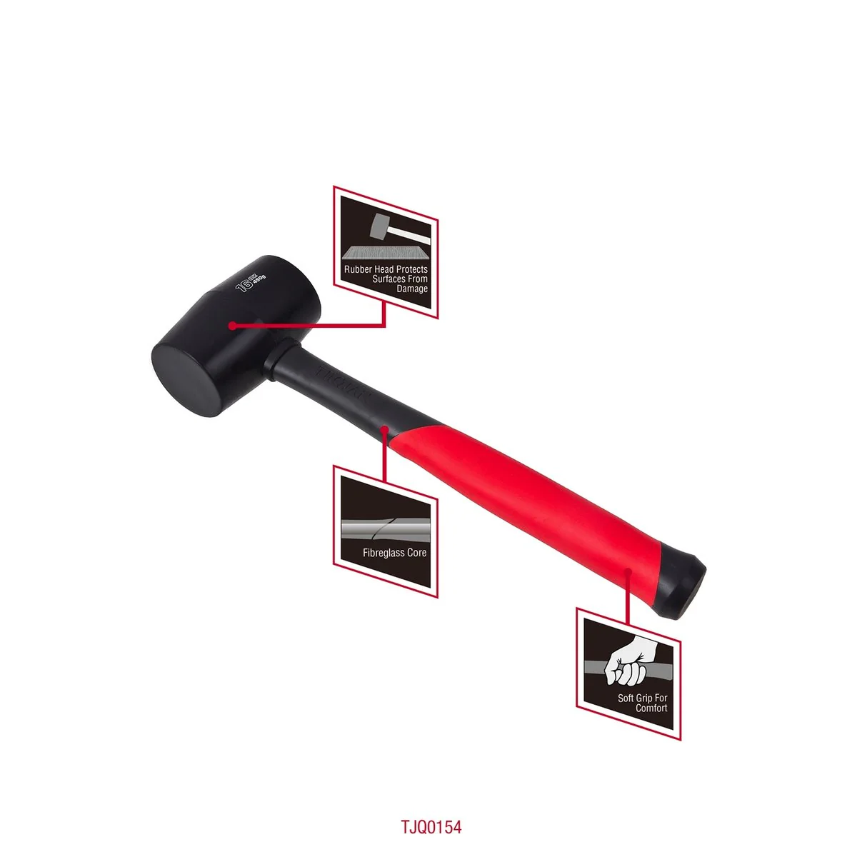Trojan 16oz 450g Black Fibreglass Rubber Mallet - Durable Tool for D.I.Y. - Image 4