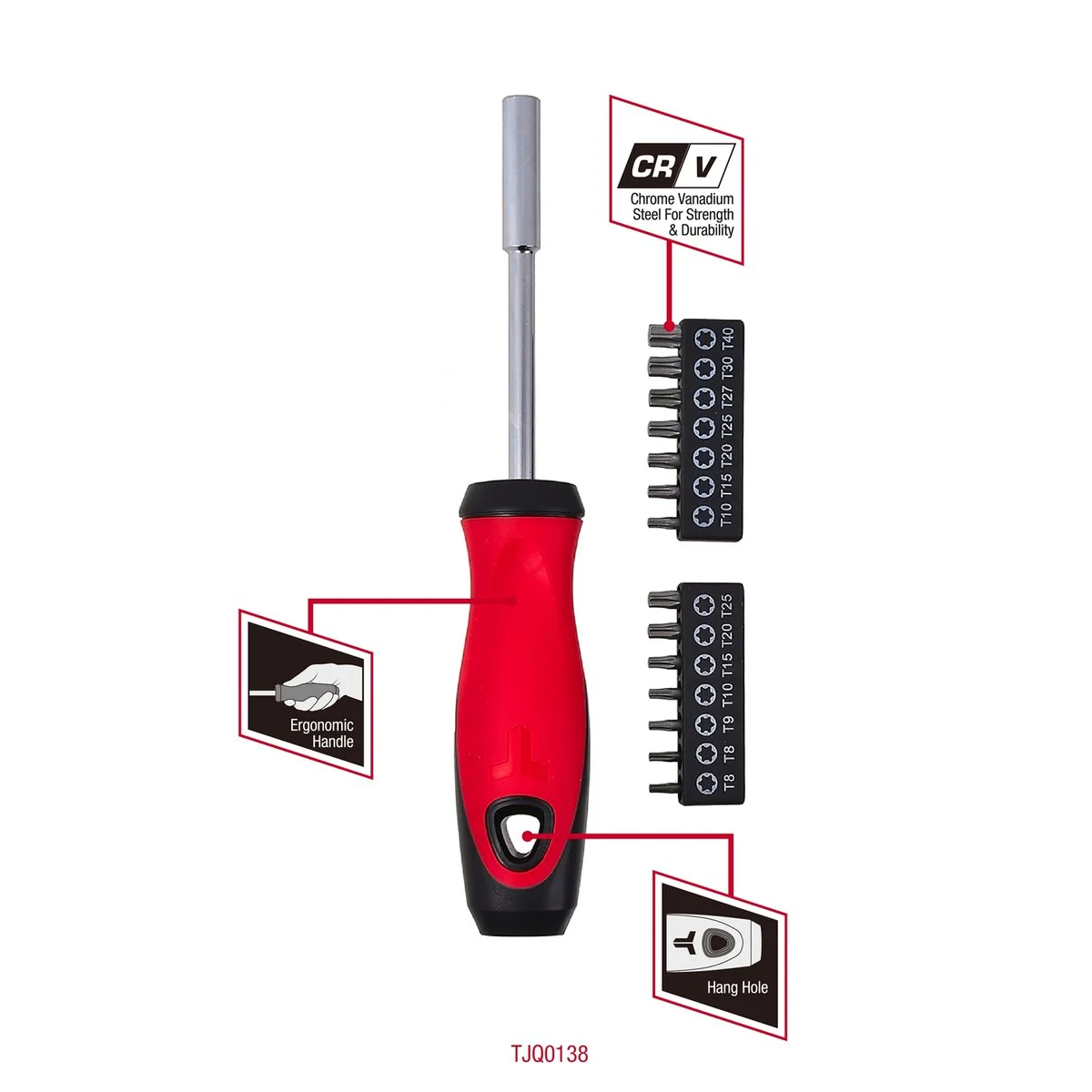 Trojan 15 Piece Torx Screwdriver Bit Set - 120mm x 40mm x 290mm - Red Black - Image 2