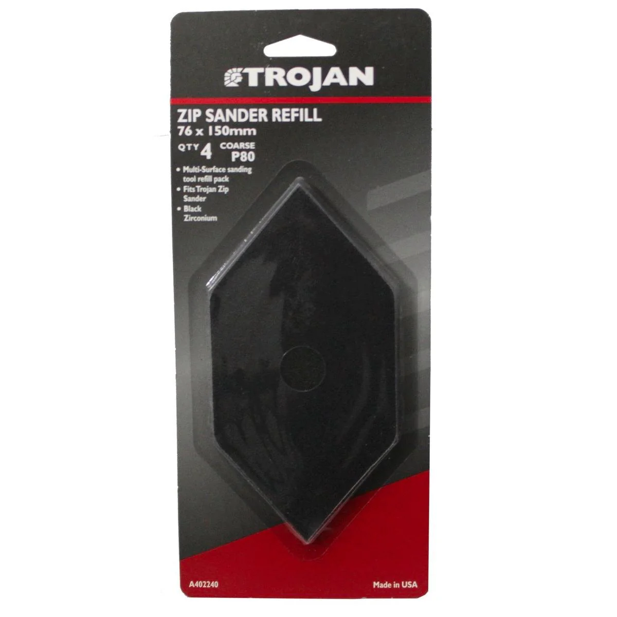 Trojan Zip Sander - 80g - Black Zirconium - Multi-Surface Refill 4 Pack