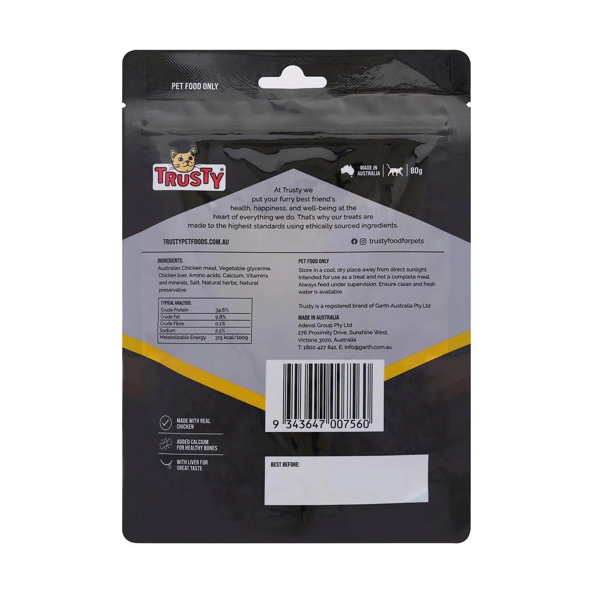 Trusty Chicken with Liver Kitten Treats 80g - Grain Free, Calcium Rich - Image 2