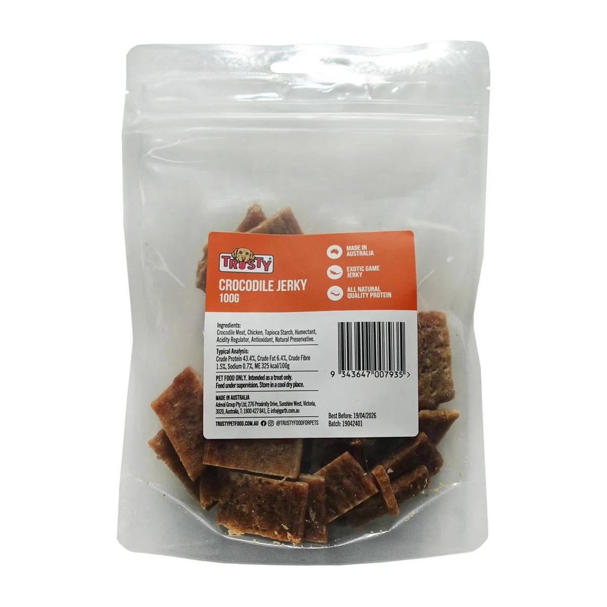 Trusty Crocodile Jerky Dog Treats - 100g - All-Natural Protein - Soft Texture