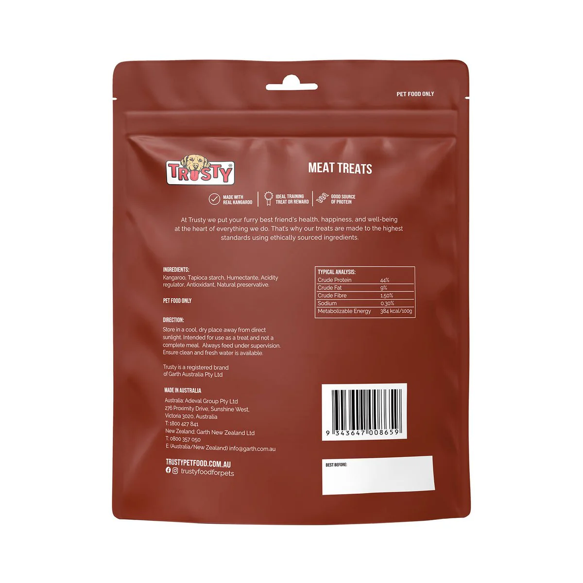 Trusty Kangaroo Jerky Bites Adult Dog Treats - 300g - Soft Chewy Protein - Image 2