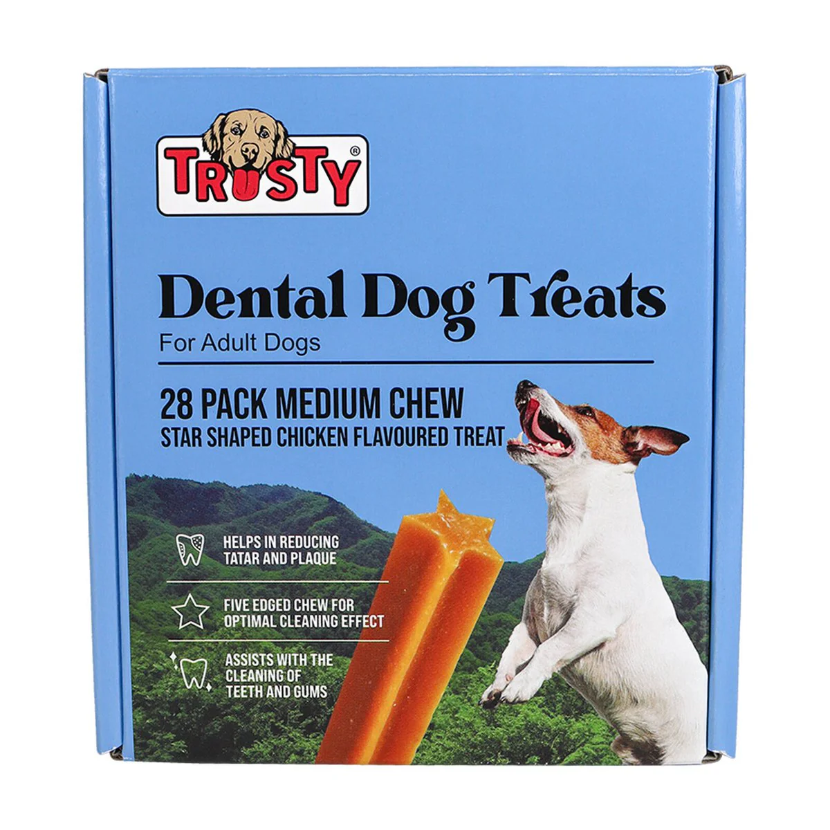 Trusty Star Shaped Chicken Flavoured Medium Chew Stick Dog Treats - 28 Pack - 504g - Dental Care