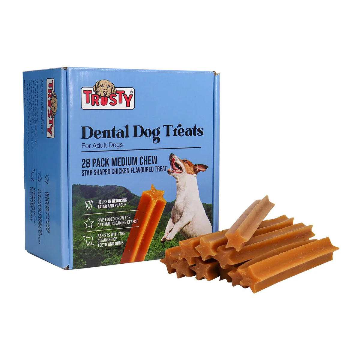 Trusty Star Shaped Chicken Flavoured Medium Chew Stick Dog Treats - 28 Pack - 504g - Dental Care - Image 5