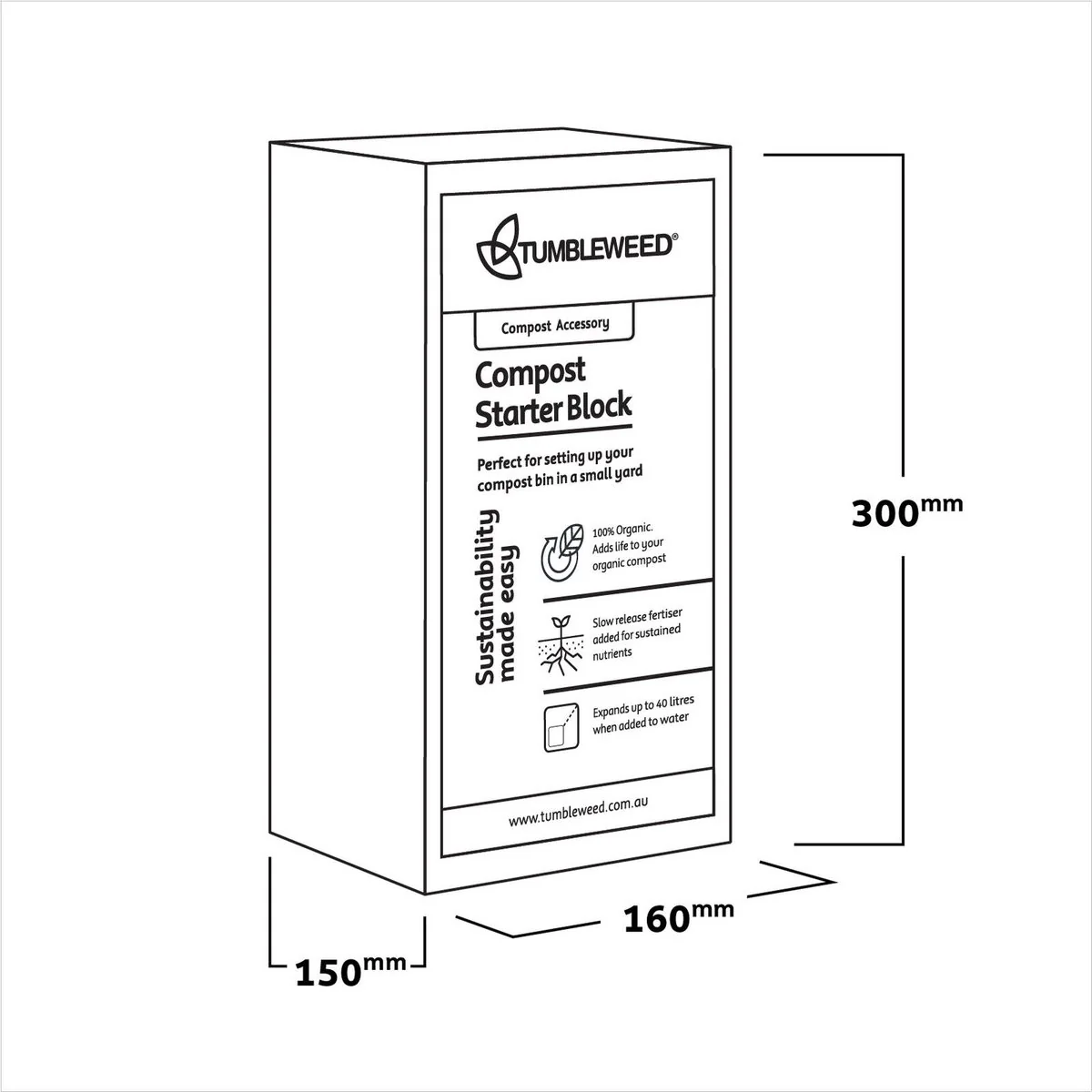 Tumbleweed Compost Starter Block - 280mm - Coconut Fibre - Natural Fertiliser - Image 2