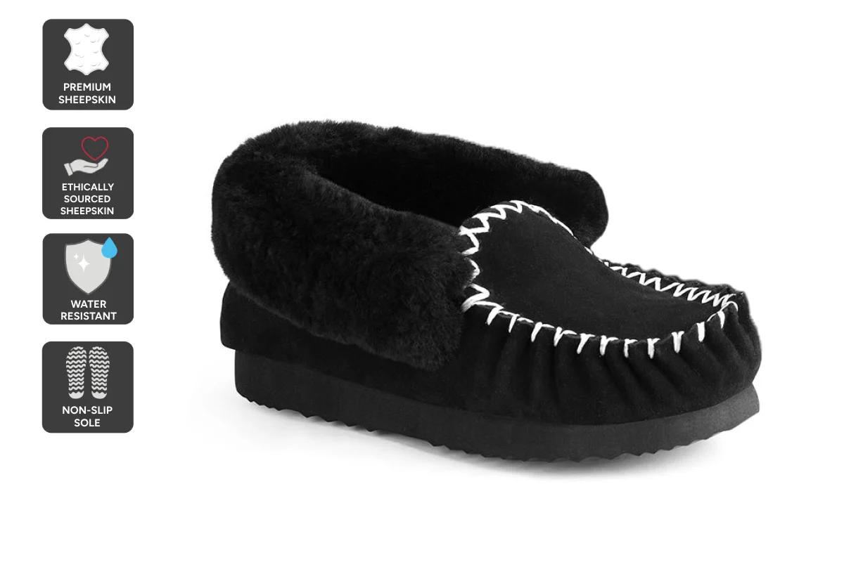 UGG Outback Premium Australian Sheepskin Moccasin Slipper Black