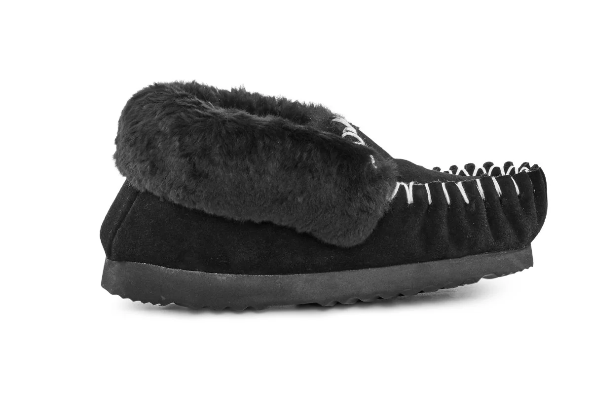 UGG Outback Premium Australian Sheepskin Moccasin Slipper Black - Image 3