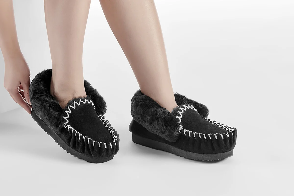 UGG Outback Premium Australian Sheepskin Moccasin Slipper Black - Image 6