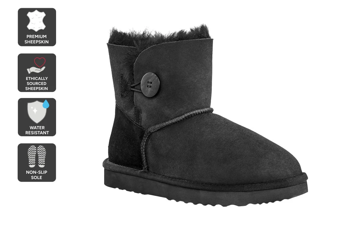 UGG Outback Premium Australian Sheepskin Short Button Boot Black