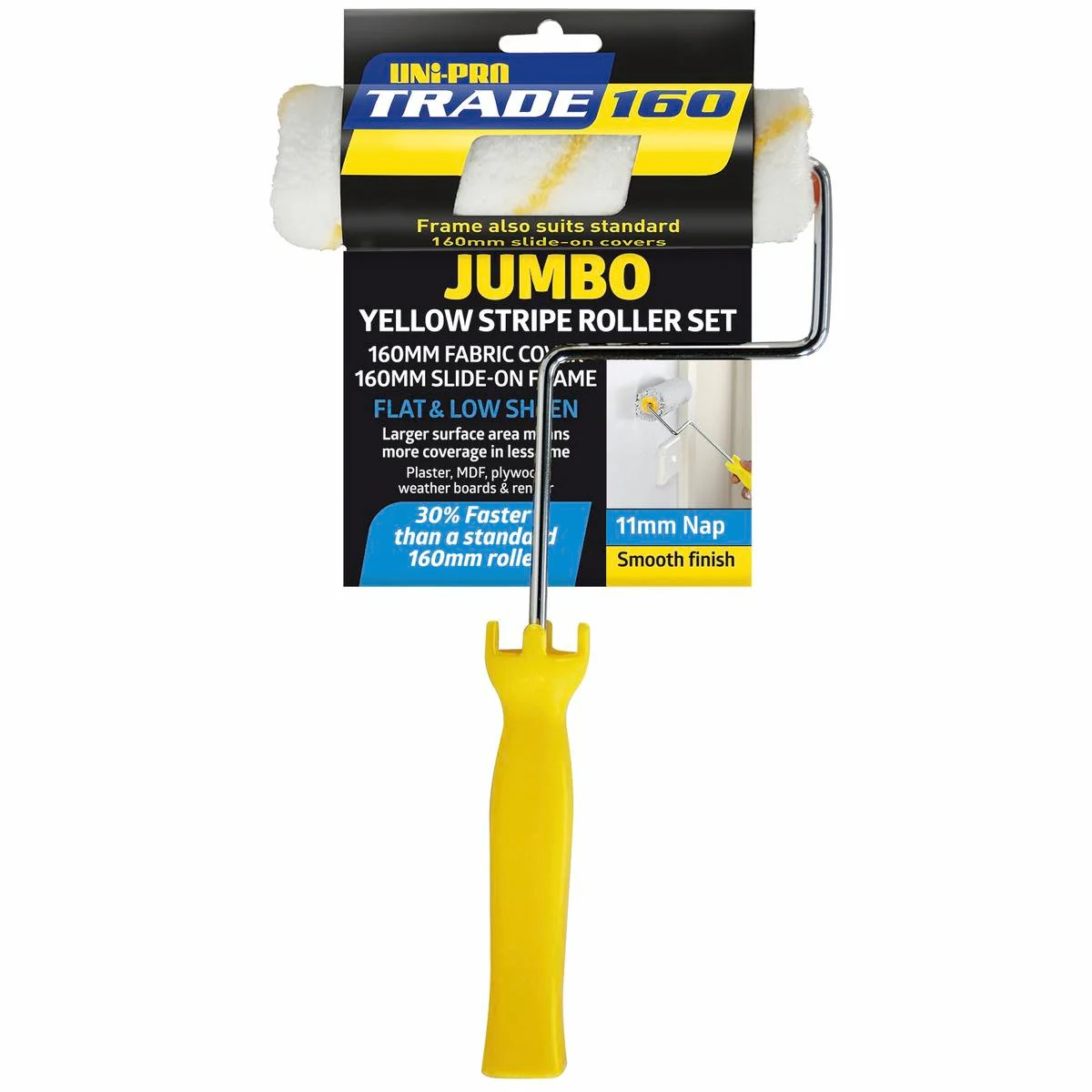 UNi-PRO 160mm Trade Roller Cover and Frame Set 11mm Nap Fabric Ergonomic