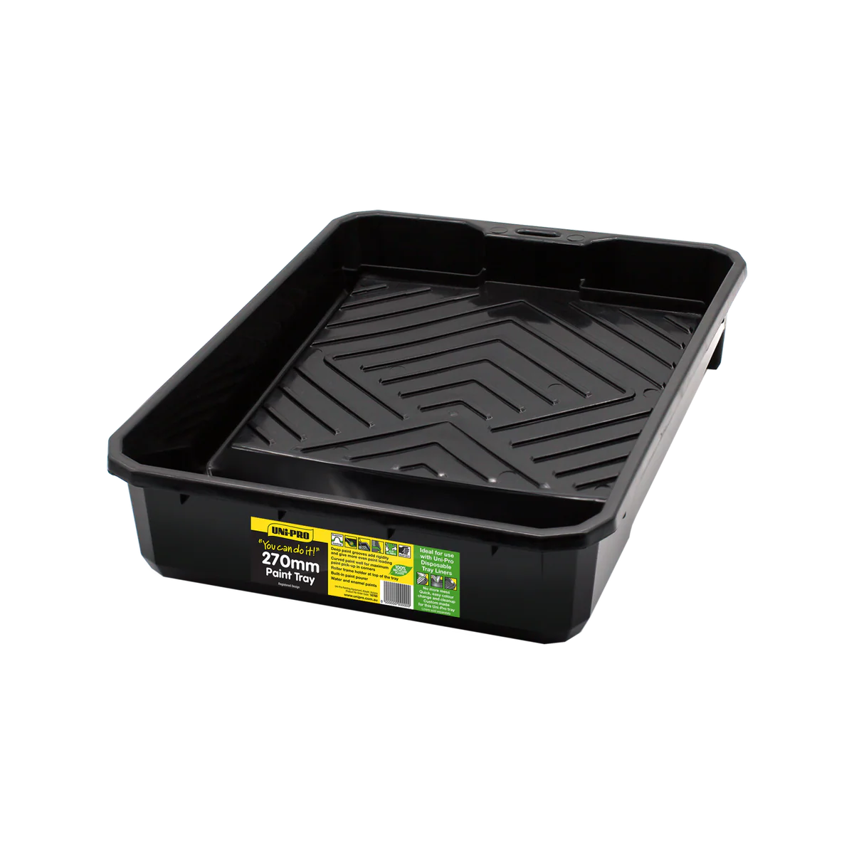 Uni Pro 270mm Heavy Duty Paint Tray - Black - Deep Grooves for Even Loading