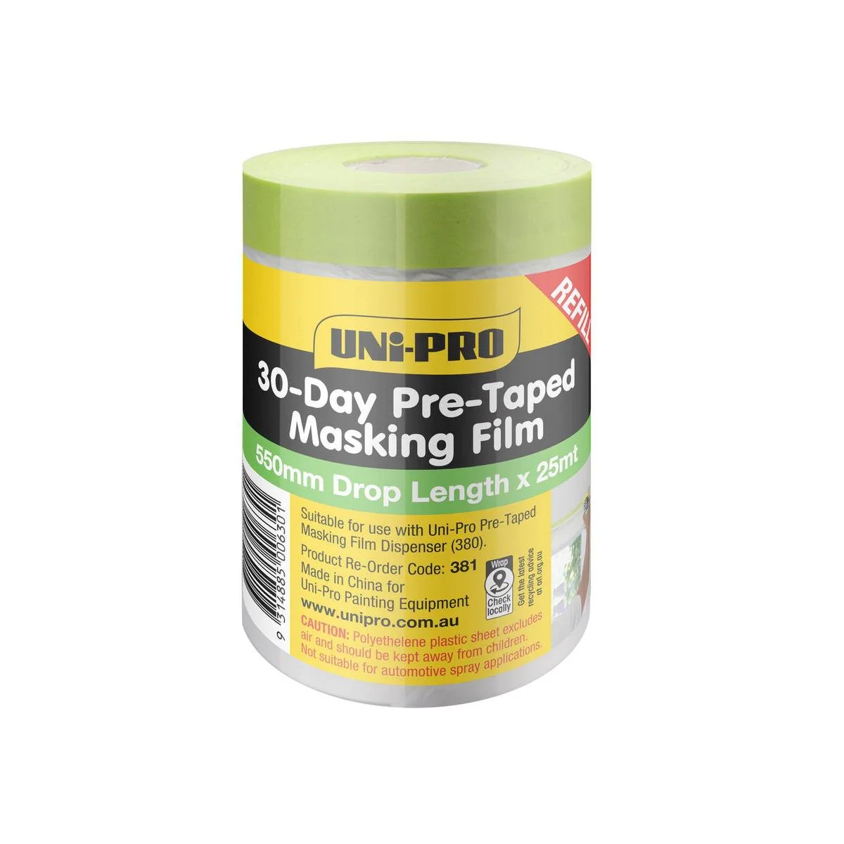 Uni Pro 30 Day Pre Taped Masking Tape Film Refill - 550mm x 25m - Waterproof