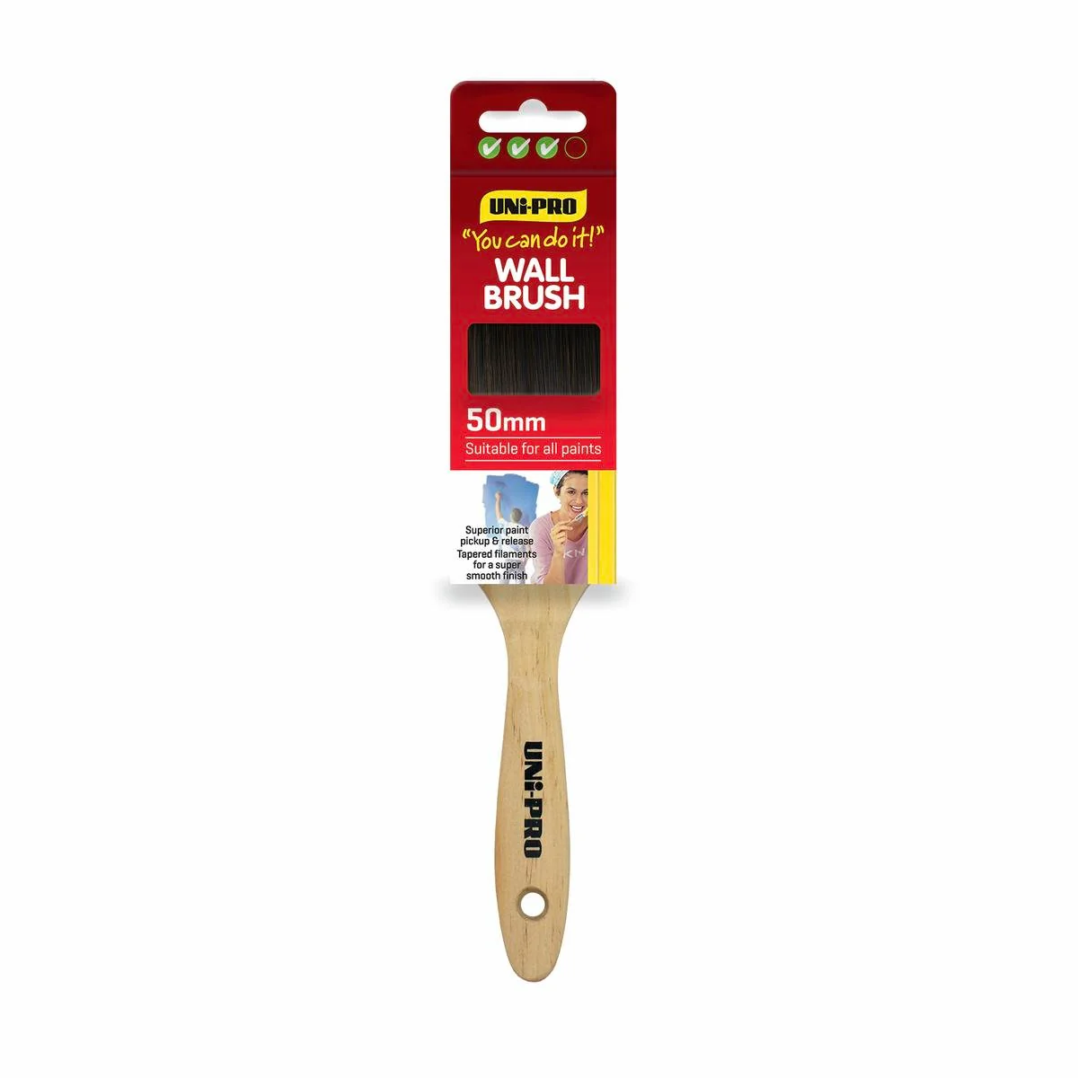 Uni Pro 50mm Synthetic Wall Paint Brush - Smooth Finish - Brown