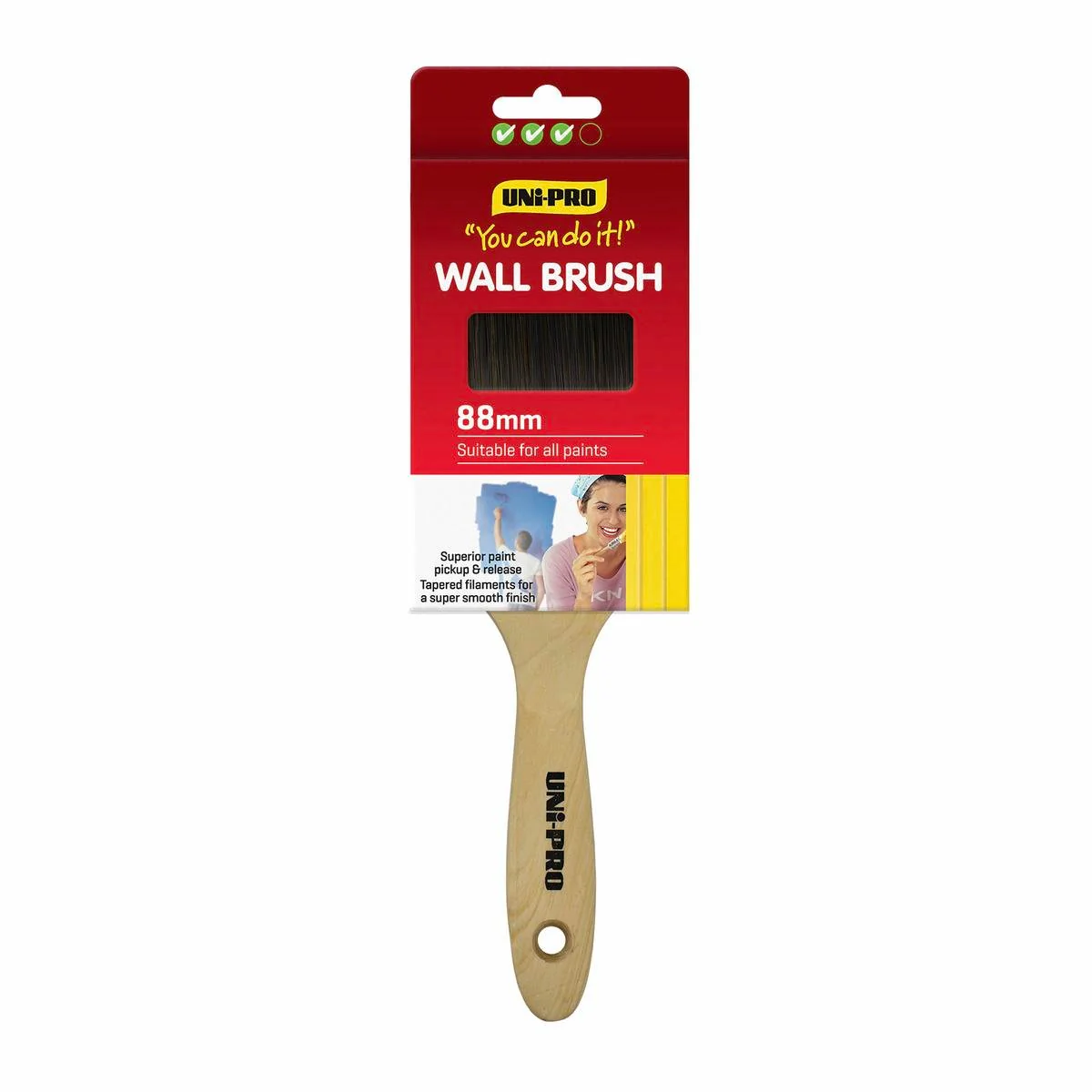 Uni Pro 88mm Synthetic Wall Paint Brush - Smooth Finish - Brown