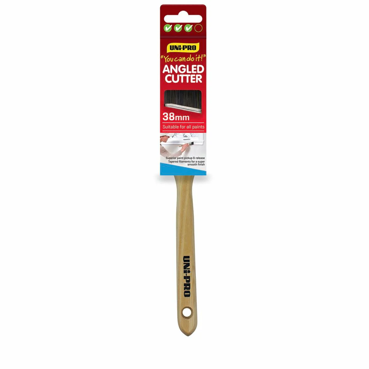 UNi-PRO Angled Sash Cutter Brush - 38mm - Timber - Precision Finish